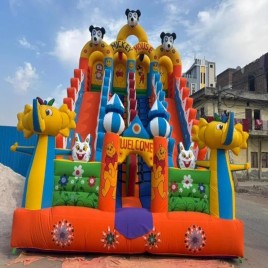 PVC Coated Fabric 4 Seliding Fun Inflatables Bouncy castle