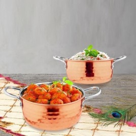 Round Polished Indian Hammered Copper Punjabi Handi, Size: Standard