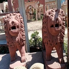 Sandstaone Polish Red Sandstone Tiger Statue, For Exterior Decor
