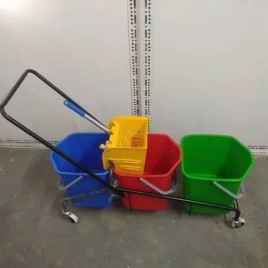 SR3 Plastic 3 Bucket Mop Wringer Trolley, For Hospitals, Bucket Capacity: 20 Ltr