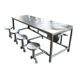 Stainless Steel SS Dining Table with Stool, 8 Seater