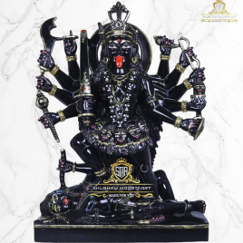 Traditional Hindu Black Marble Mahakali Statue