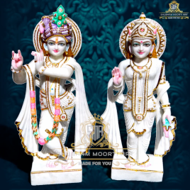 Traditional Hindu Marble Radha Krishna Statue
