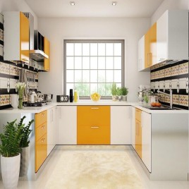 White And Blue Artificial Marble Designer Modular Kitchen