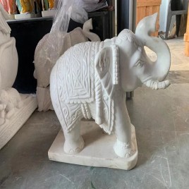 White Marble Elephant Statue, 2 Feet