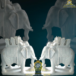 White Marble Elephant Statue, For Interior Decor