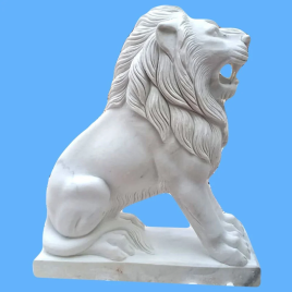 White Marble Lion Sculpture, 3 Feet