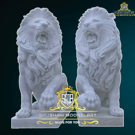 White Marble Lion Statue