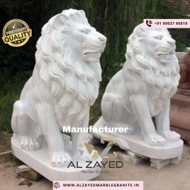 White Marble Lion Statue, For Interior Decor, Indoor