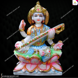 White Painted Marble Saraswati Statue, For Worship