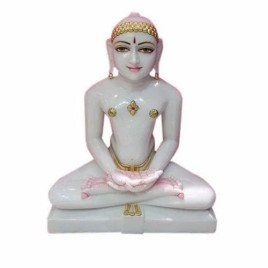 White Plain Marble Jain Mahavir Statue, For Temple, Size: 2 Feet