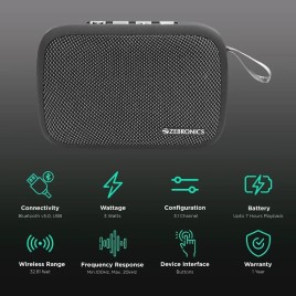 Zebronics Bluetooth Speaker, Size: 7.9 X 11.8, 3W
