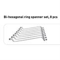HT1W598 Bi-hexagonal ring spanner set, 8 pcs, CrV, 6-22 mm, DIN 838