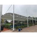 Tensile swimming pool covering structure