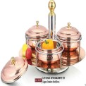 Round Copper Lazy Susan - Revolving Buffet Set SSC Cu/SS/Br Deep Hammered Finish, For Restaurant